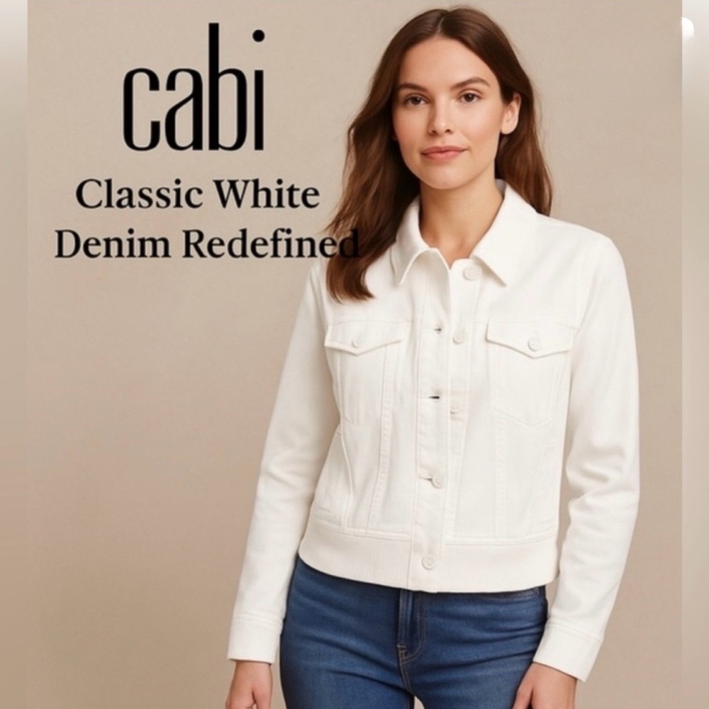 CAbi Classic Everyday White Denim Jacket